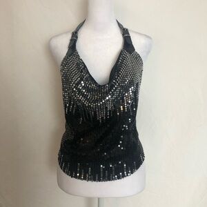 Vintage 2000s Black Sequin Halter Top